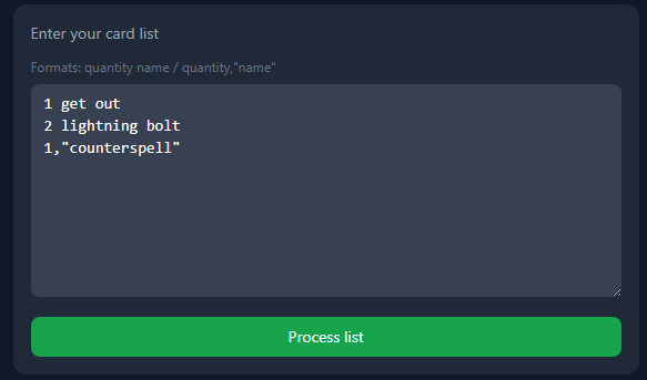 Paso 1: Pega tu lista de cartas